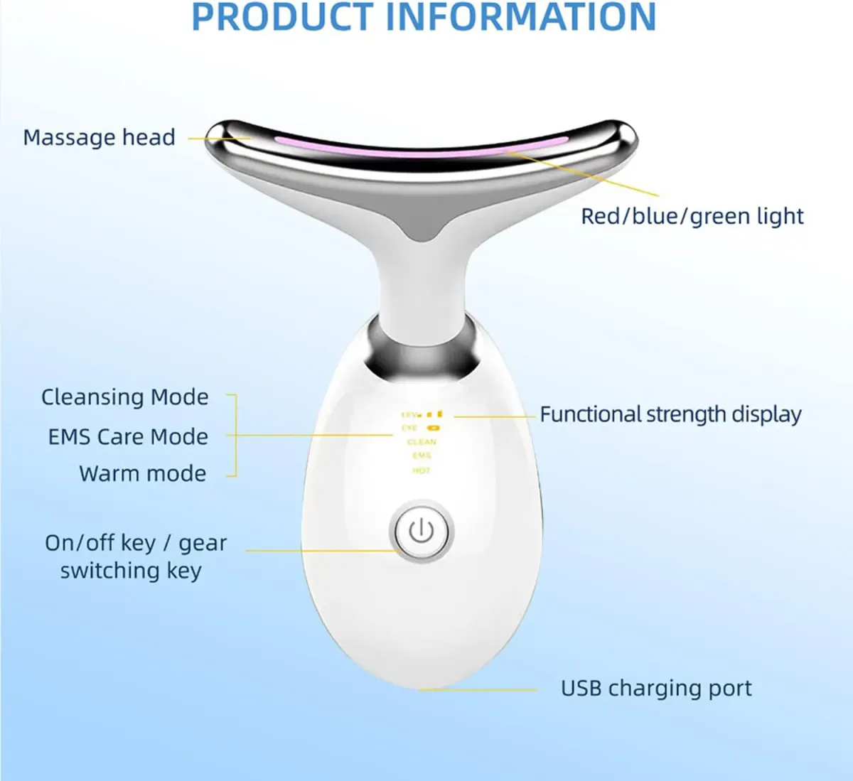 Beauty massager controls and modes