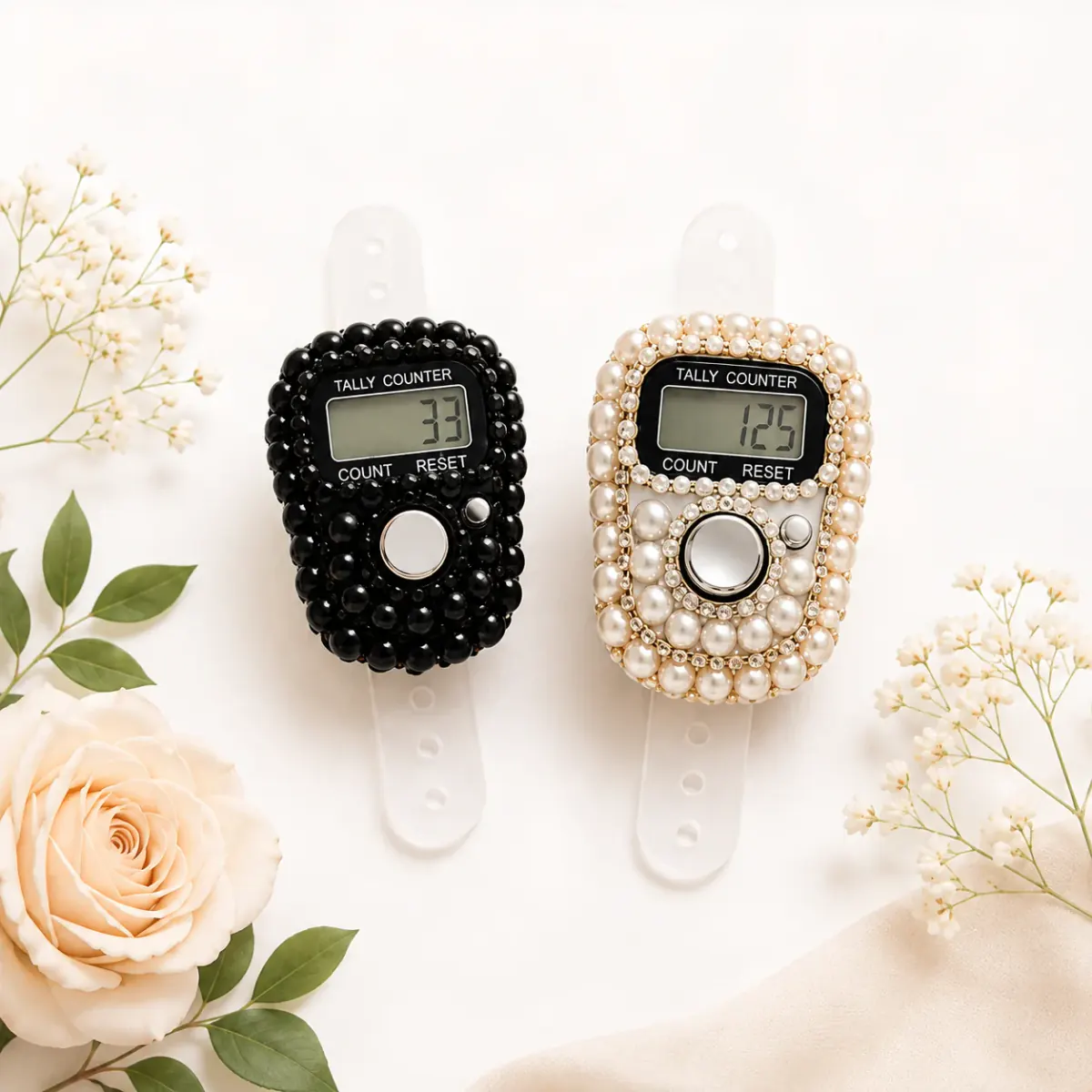 Black and pearl decorative counter pair