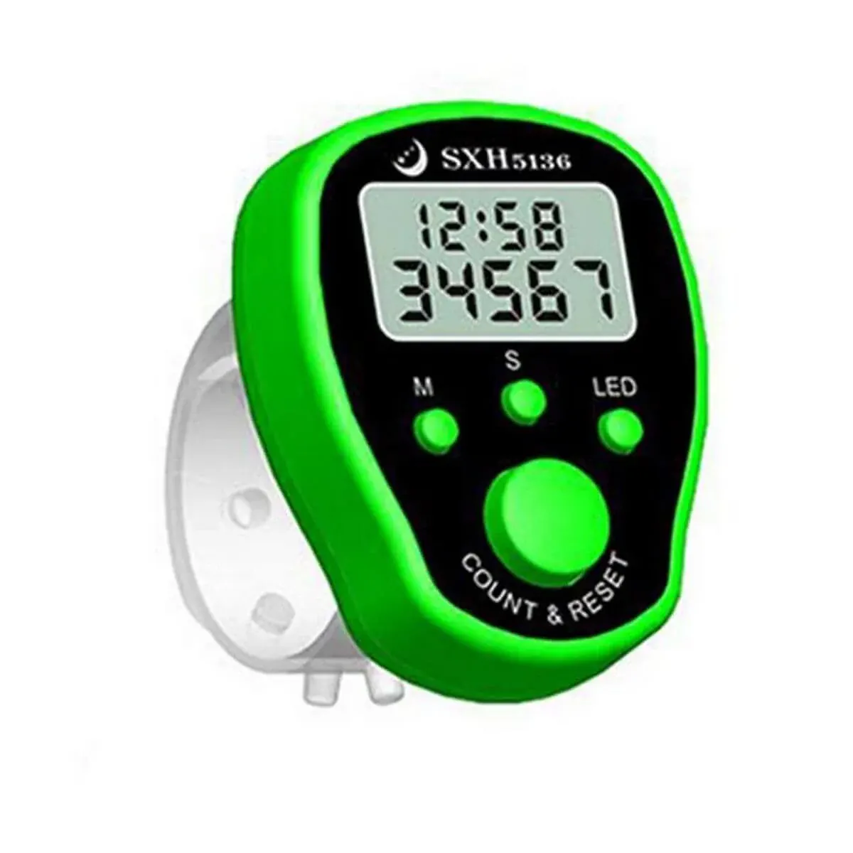 Green digital finger counter with time display