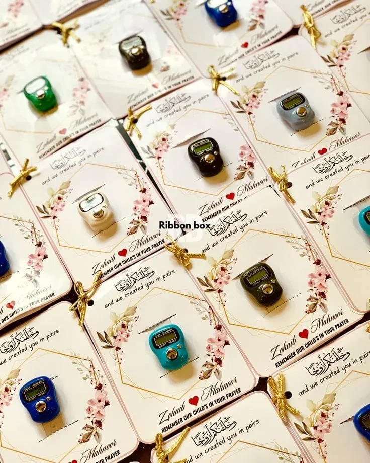 Personalized Islamic favor cards with colorful counters